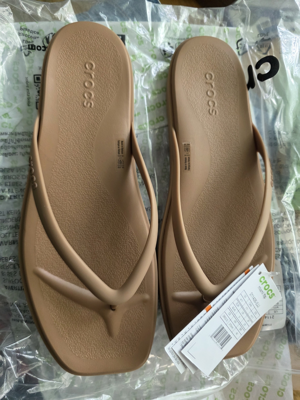 CROCS Women's Classic Flip Sandals in Tan